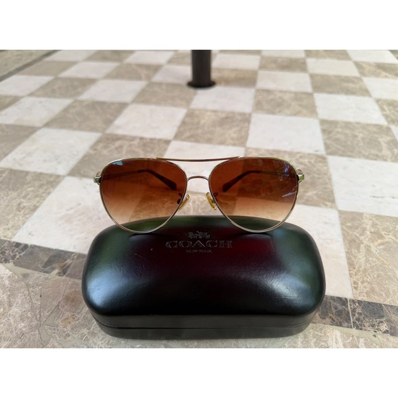 Coach Aviator Sunglasses Women 58mm Gold HC 7128 Brown Gradient Lenses main image 13